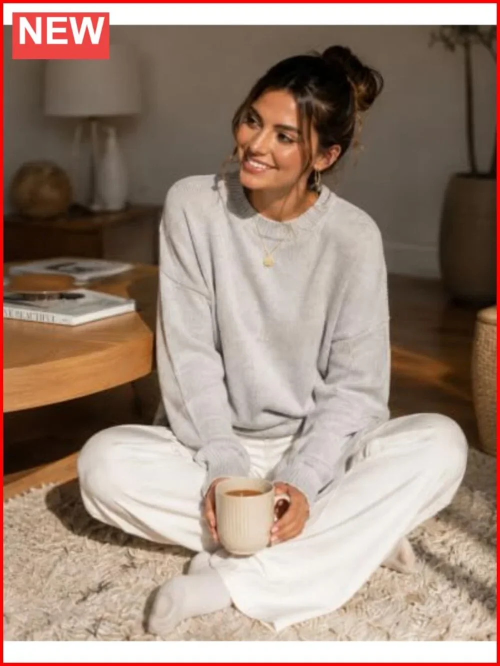 Oversized Cashmere Crewneck Pullover Sweater Women Loose Fit